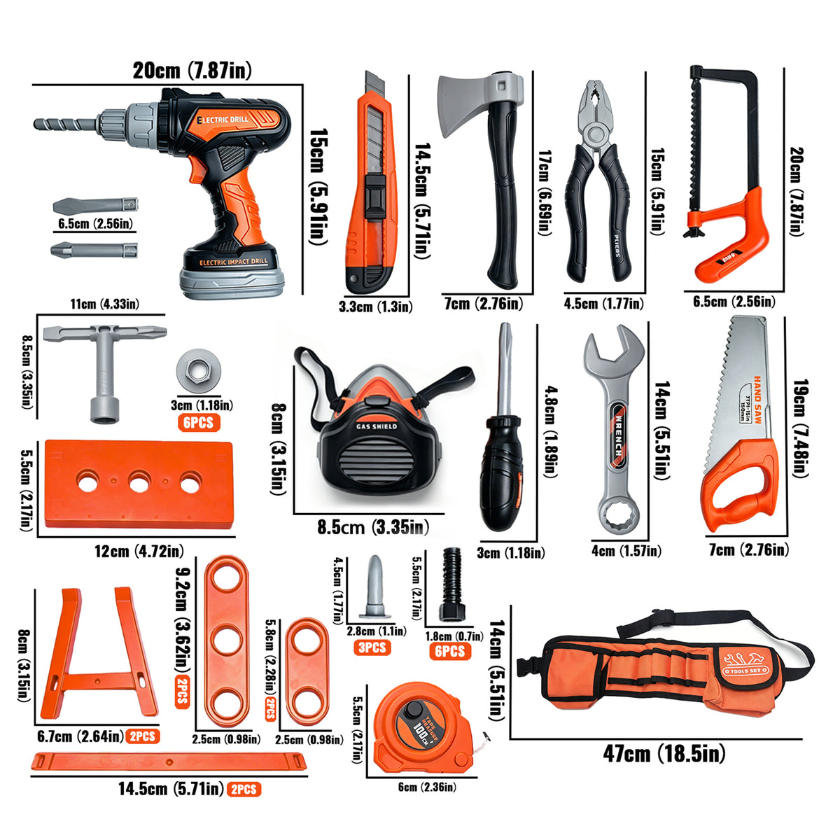 WLBES Kids Tool Set, Toddler Tool Kit with Toy Drill, Kids Tool Belt, Pretend Play Power Construction Tools Toys for 3-8 Year Old Boys Girls