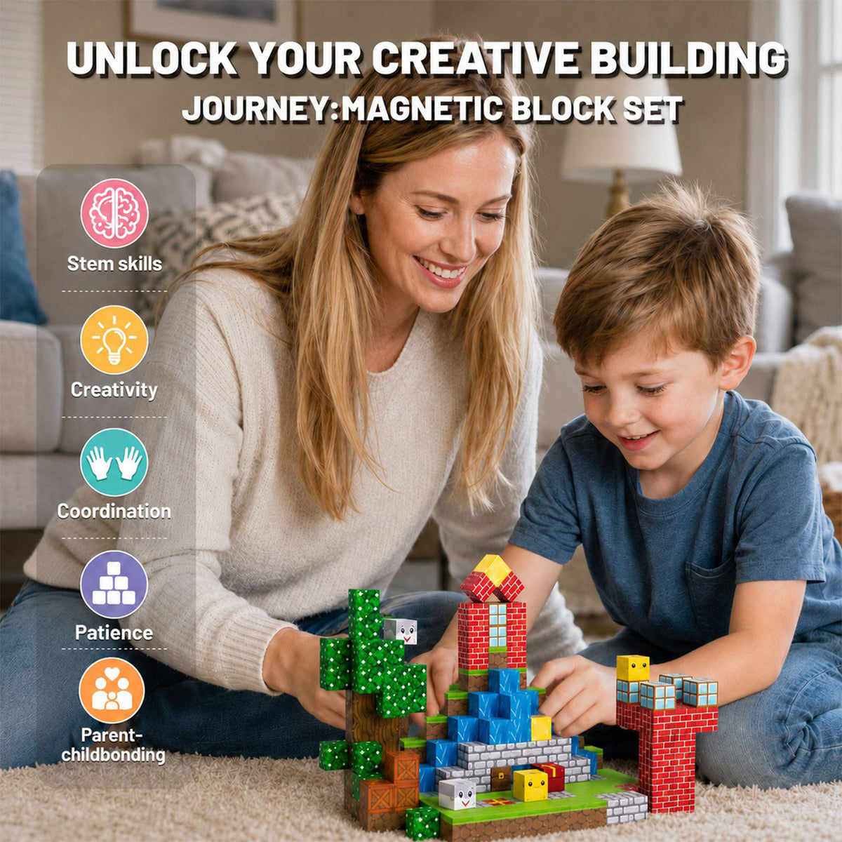 WLBES 200PCS Magnetic Blocks, Forest Cube Stacking Magnet Toys, STEM Educational Building Toy for Kids 3+, Ideal Birthday & Holiday Gift for Boys & Girls