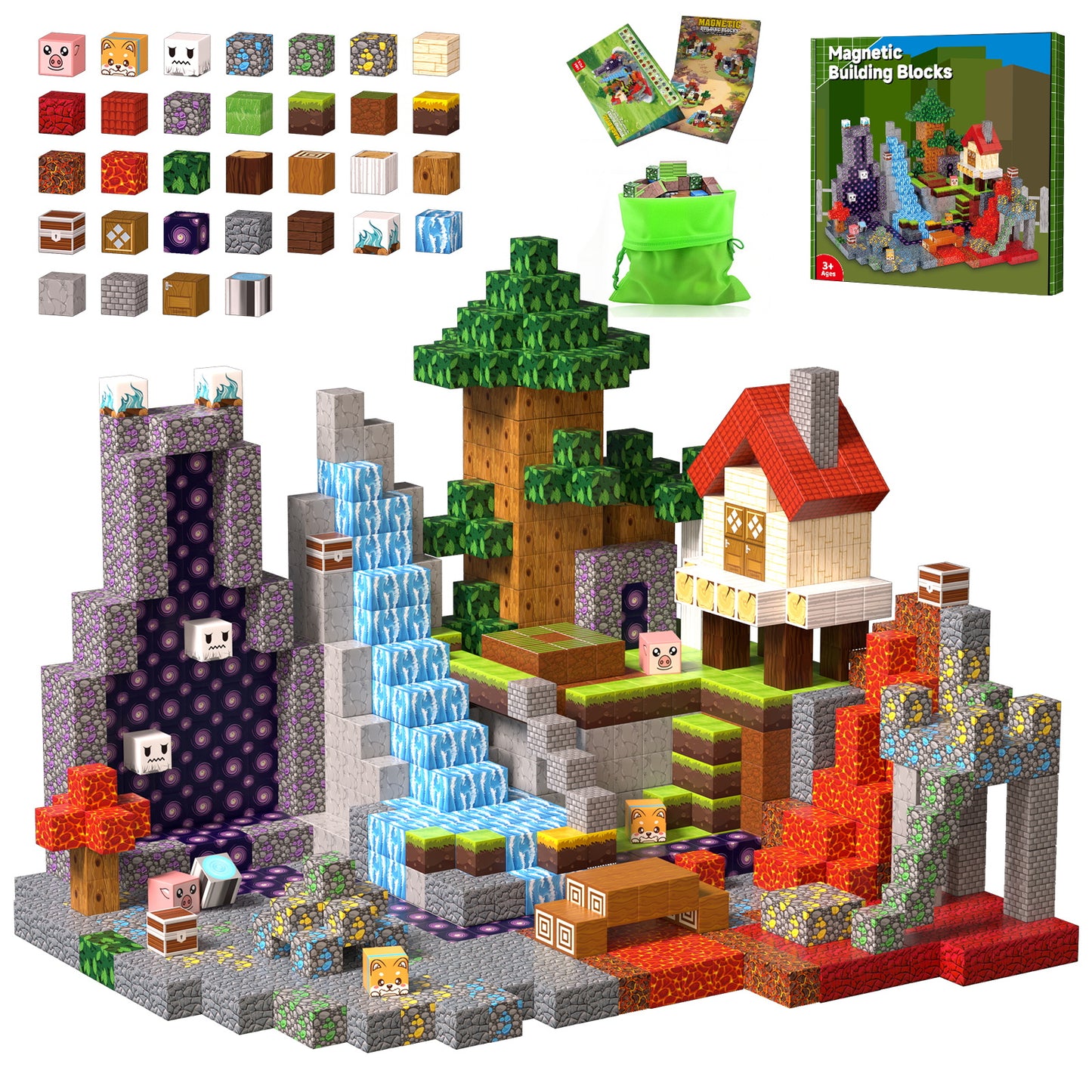 WLBES 100PCS Magnetic Blocks Building Set, Volcano & Lava STEM Toy for Kids Ages 3+