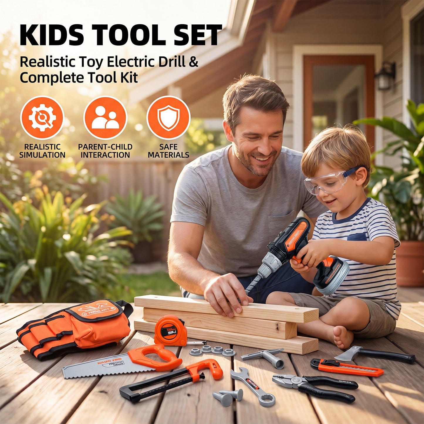 WLBES Kids Tool Set, Toddler Tool Belt with Pliers & Tools