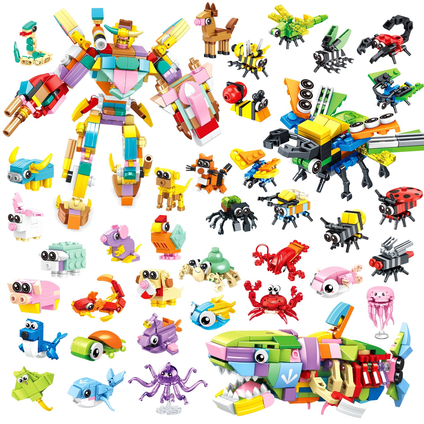 36-Piece Mini Animal Building Blocks Set for Kids - Transformable Ocean, Insect & Bird Themes - Educational STEM Learning Toy for Creative Play, Birthday Gift for Boys & Girls Ages 3+