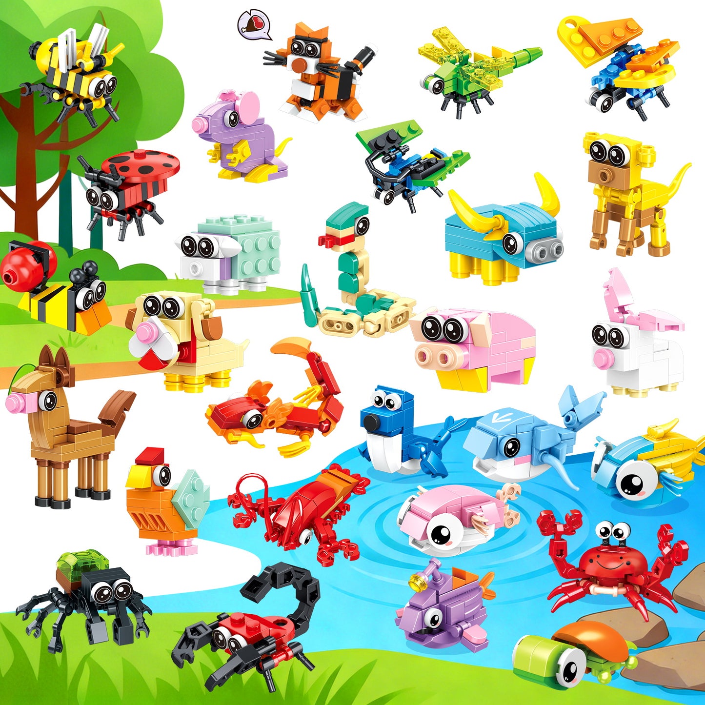 36-Piece Mini Animal Building Blocks Set for Kids - Transformable Ocean, Insect & Bird Themes - Educational STEM Learning Toy for Creative Play, Birthday Gift for Boys & Girls Ages 3+