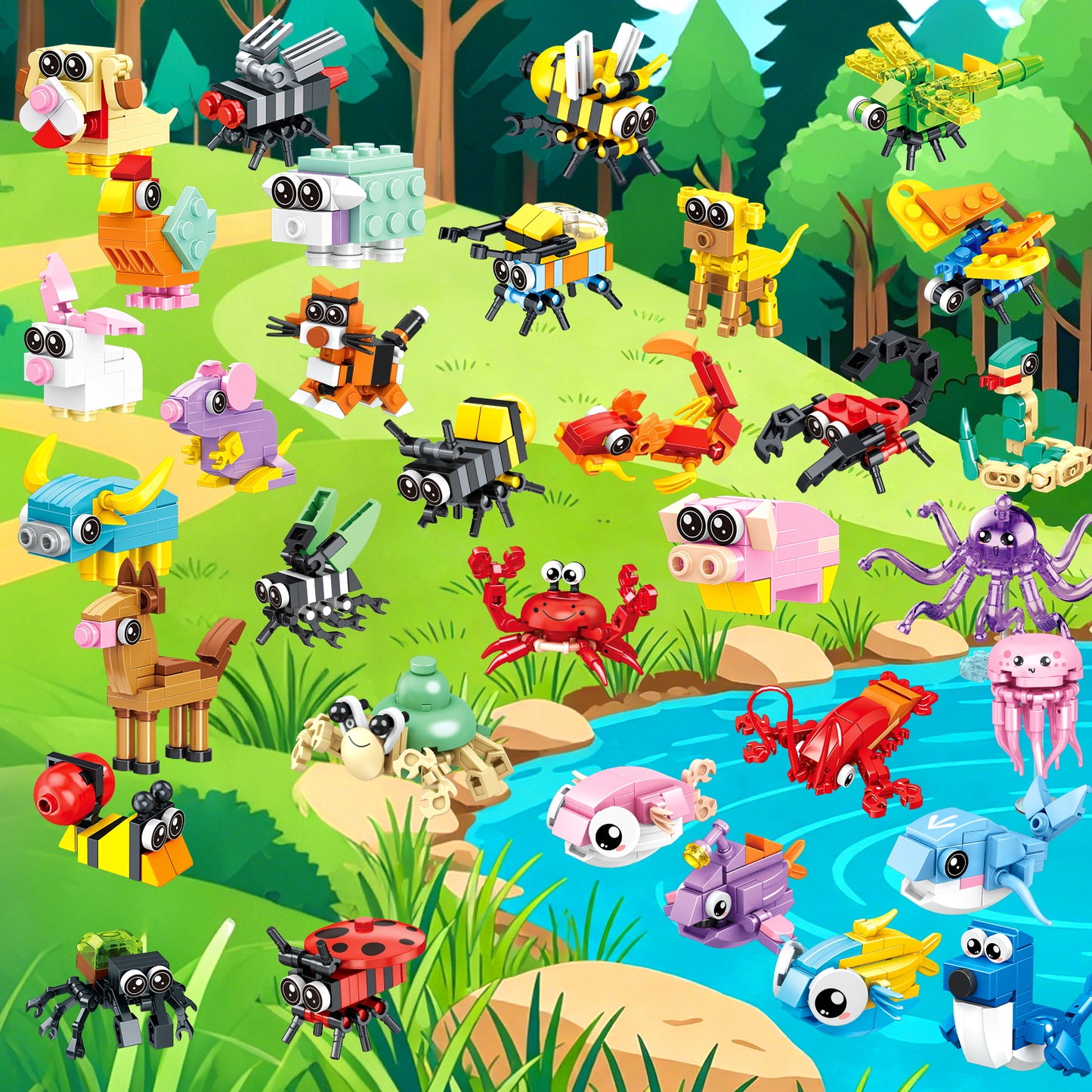 36-Piece Mini Animal Building Blocks Set for Kids - Transformable Ocean, Insect & Bird Themes - Educational STEM Learning Toy for Creative Play, Birthday Gift for Boys & Girls Ages 3+