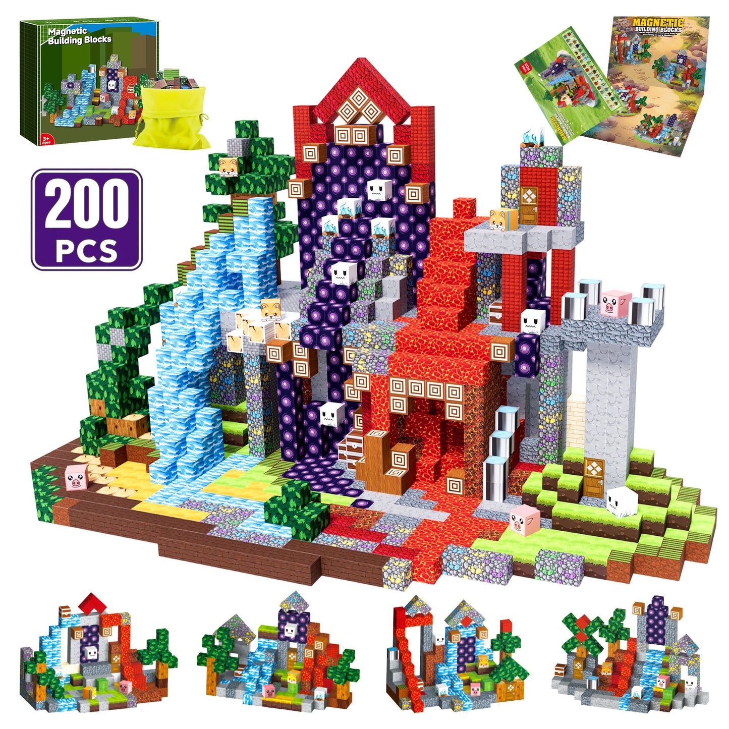WLBES 200PCS Magnetic Blocks Cubes, Magnet Building Stacking Blocks, STEM Educational Magnet Toys for Boys Girls Age 3+, Ideal Birthday Holiday Gift for Kids