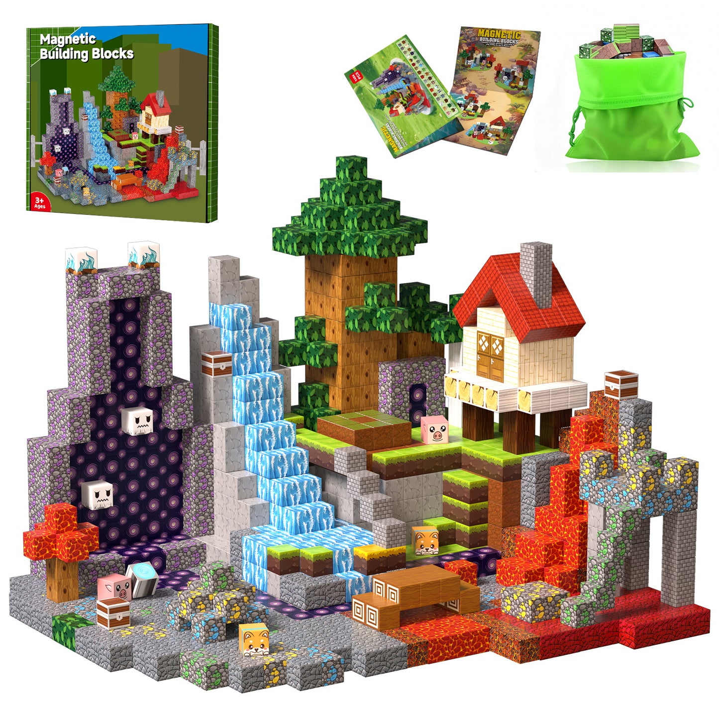 WLBES 100PCS Magnetic Blocks Building Set, Volcano & Lava STEM Toy for Kids Ages 3+