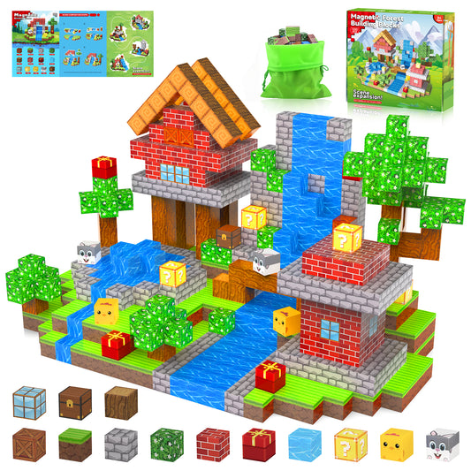 SONGLINLXS 100PCS Forest Magnetic Cubes STEM Building Blocks, Educational Toy for Preschool, Travel, Kids Creative Gift for Boys Girls 3+