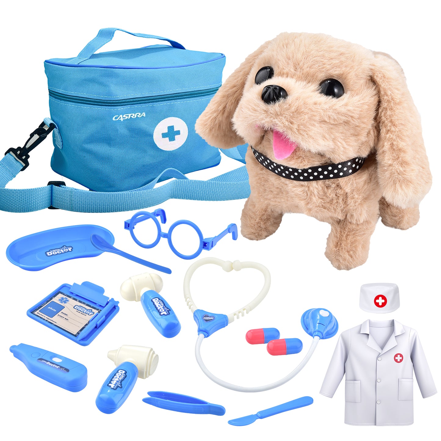 WLBES Doctor Toys, Kids Vet Doctor Play Set with Electronic Walking Barking Puppy, Toddler Pretend Role Play Doctor Kit for Kids 3+, Preschool Toys, Ideal Birthday Party Gift for 3 4 5 Year Old Girls
