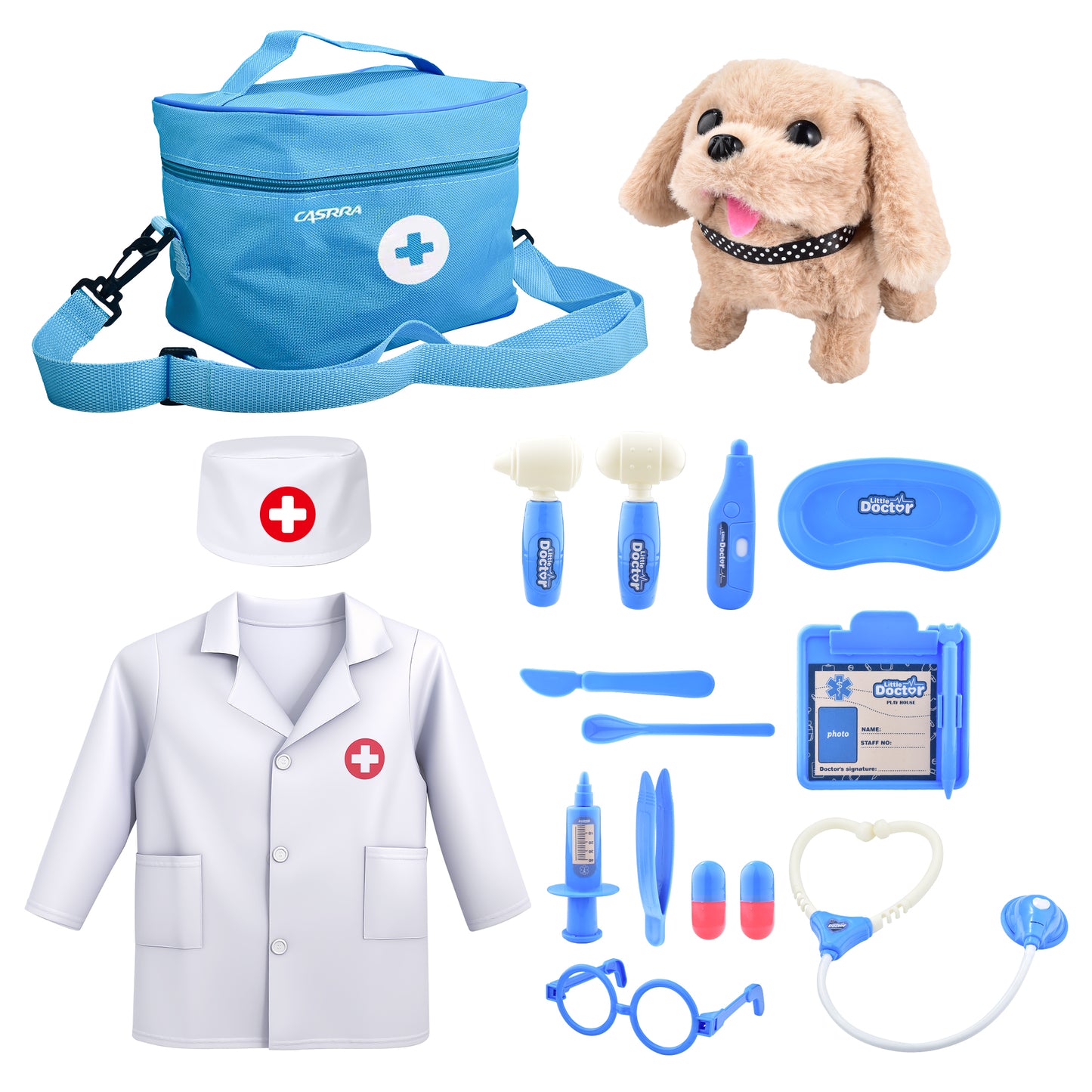 WLBES Doctor Toys, Kids Vet Doctor Play Set with Electronic Walking Barking Puppy, Toddler Pretend Role Play Doctor Kit for Kids 3+, Preschool Toys, Ideal Birthday Party Gift for 3 4 5 Year Old Girls