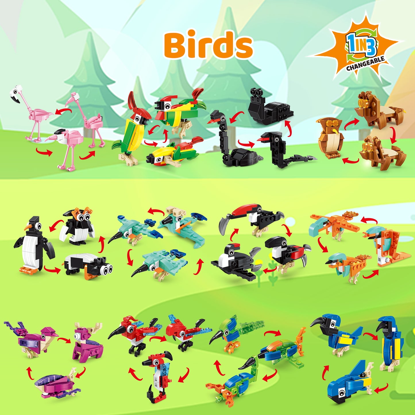 SONGLINLXS Party Blocks 36PCS Mini Animal Plastic Building Blocks, 108 Build Options, Kids Party Favors, Goodie Bag Stuffers, Classroom Birthday Toys for Ages 3-8