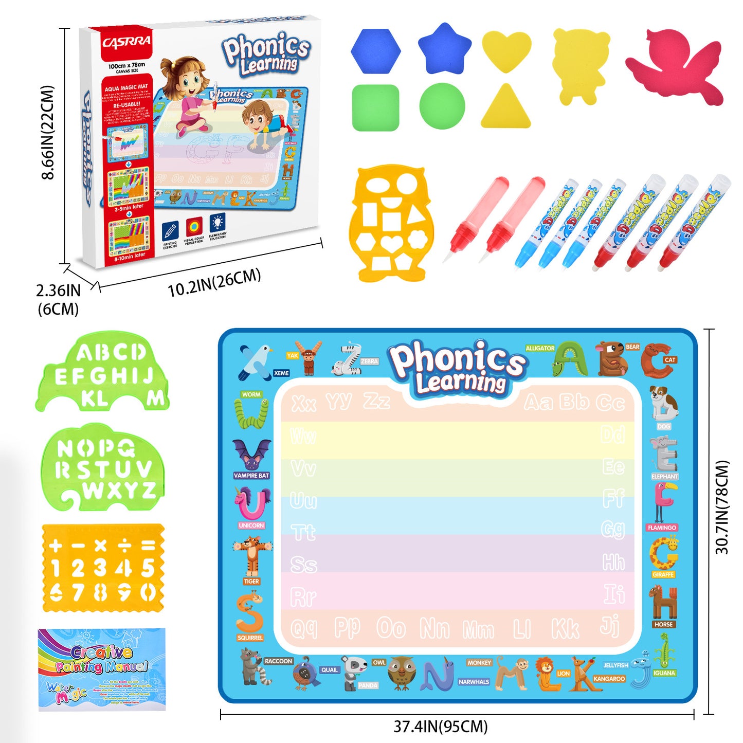 SONGLINLXS Doodle Drawing Mat, Large Aqua Magic Water Mat, Reusable Writing Pad & Educational Learning Toy Gift for Kids 3-6 Years Old
