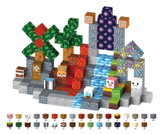 WLBES 200PCS Magnetic Blocks Set, Lava Forest Design, STEM Educational Building Toys, Creative Construction Play, Portable Travel Toys for Kids Age 3+