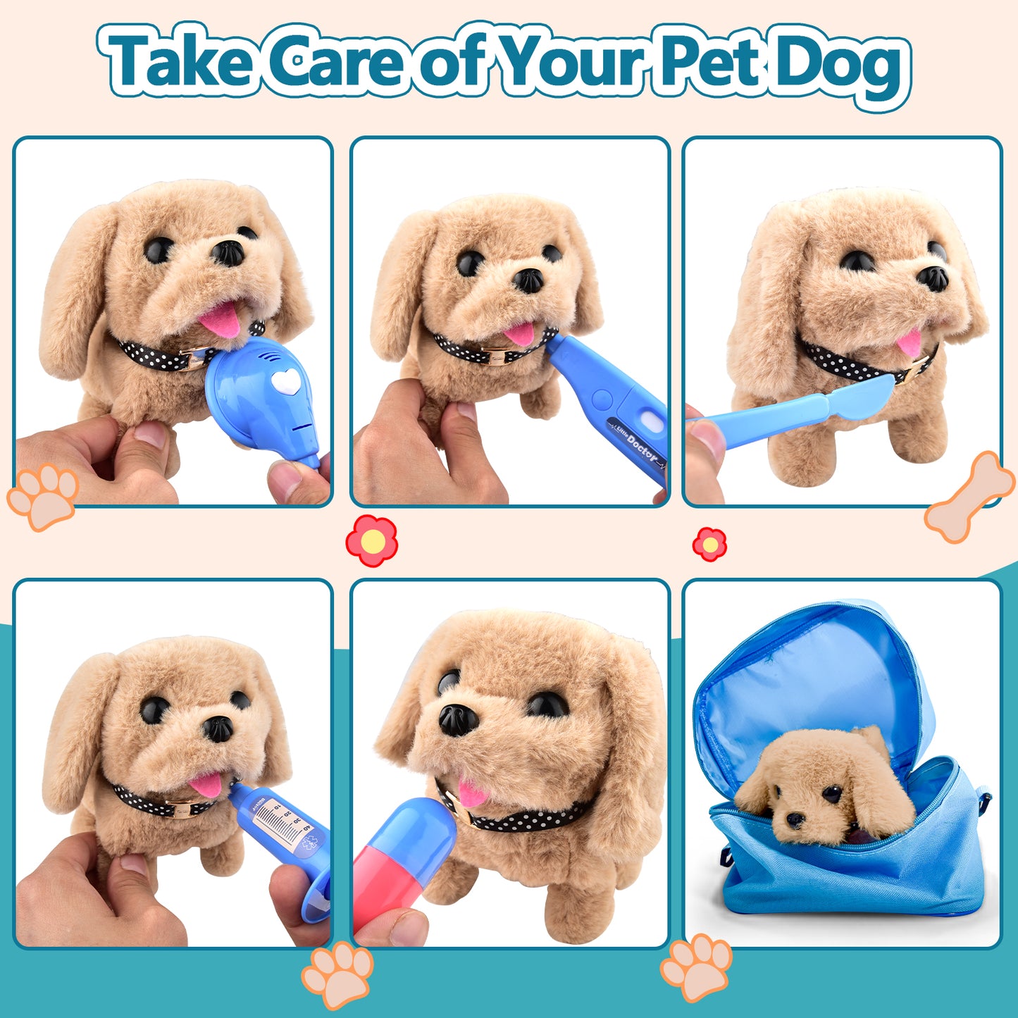 WLBES Doctor Toys, Kids Vet Doctor Play Set with Electronic Walking Barking Puppy, Toddler Pretend Role Play Doctor Kit for Kids 3+, Preschool Toys, Ideal Birthday Party Gift for 3 4 5 Year Old Girls