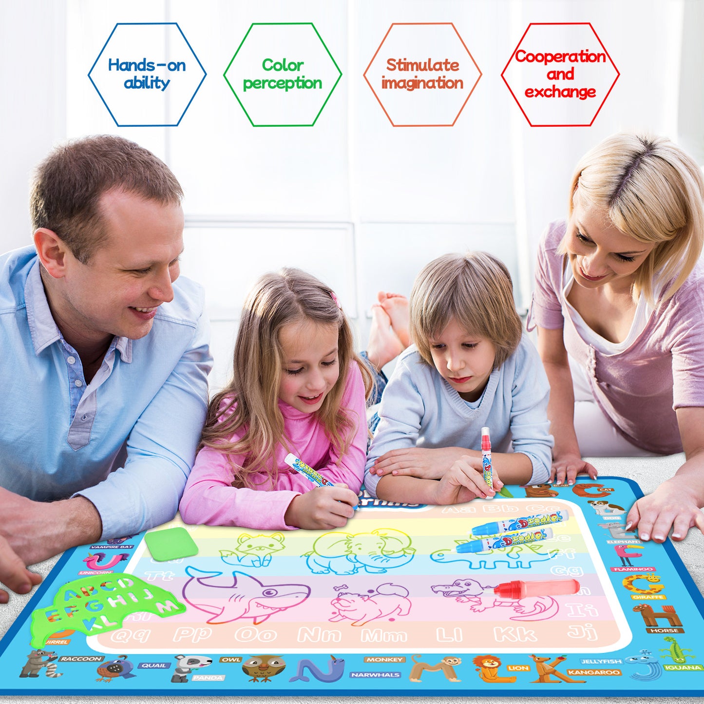 SONGLINLXS Doodle Drawing Mat, Large Aqua Magic Water Mat, Reusable Writing Pad & Educational Learning Toy Gift for Kids 3-6 Years Old