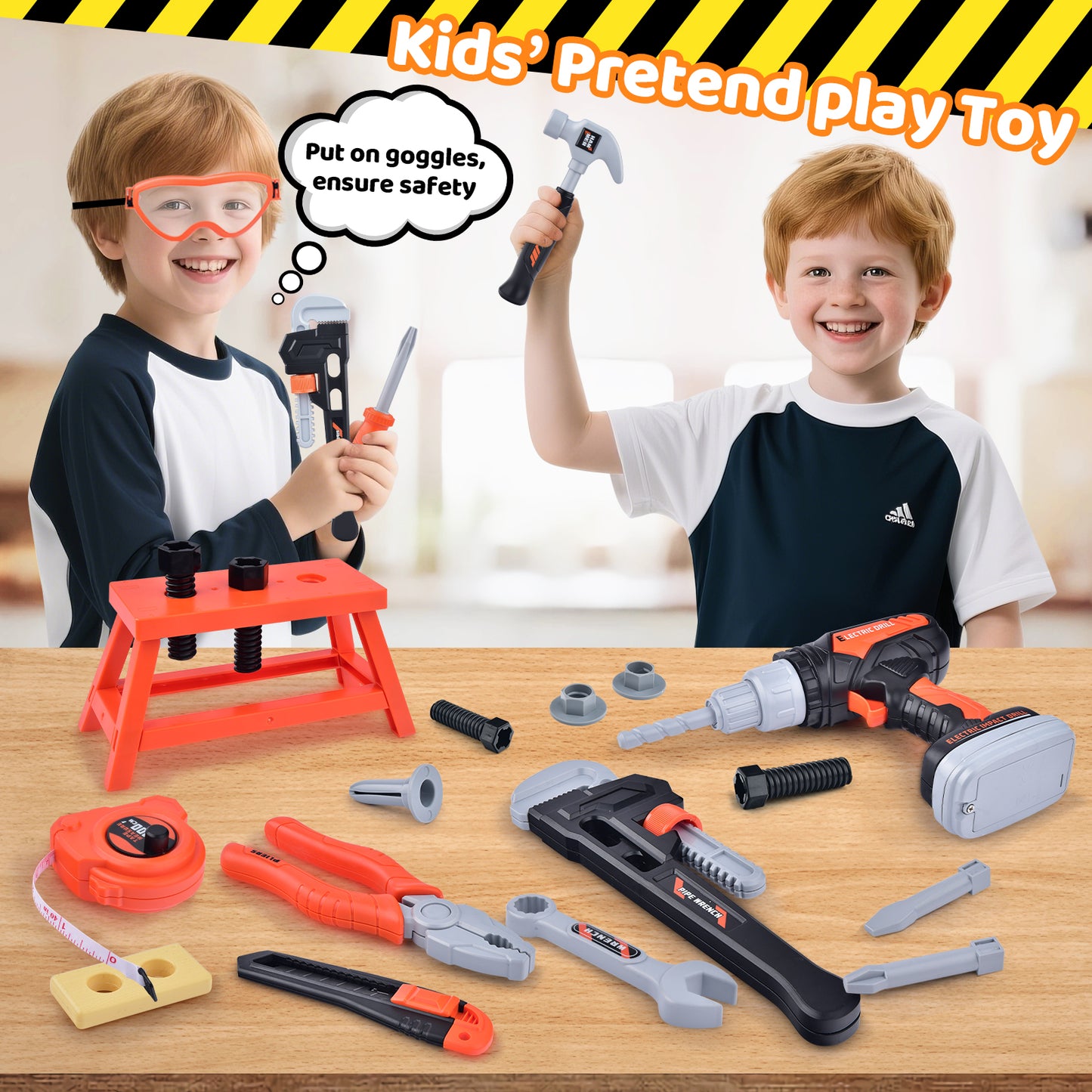 WLBES Kids Tool Set with Electric Toy Drill & Tool Belt, Realistic Pretend Play Construction Toys for Kids 3+, Educational Toddler Tool Kit, Tool Box for Boys Girls Indoor Outdoor Building Play