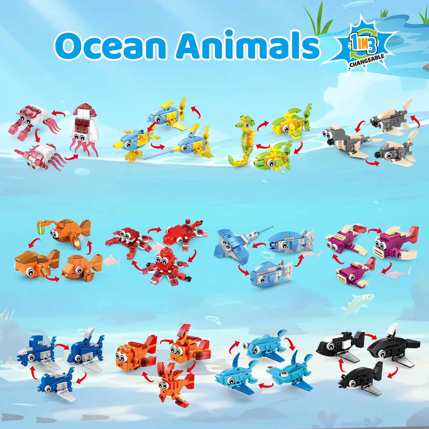 SONGLINLXS Party Blocks 36PCS Mini Animal Plastic Building Blocks, 108 Build Options, Kids Party Favors, Goodie Bag Stuffers, Classroom Birthday Toys for Ages 3-8