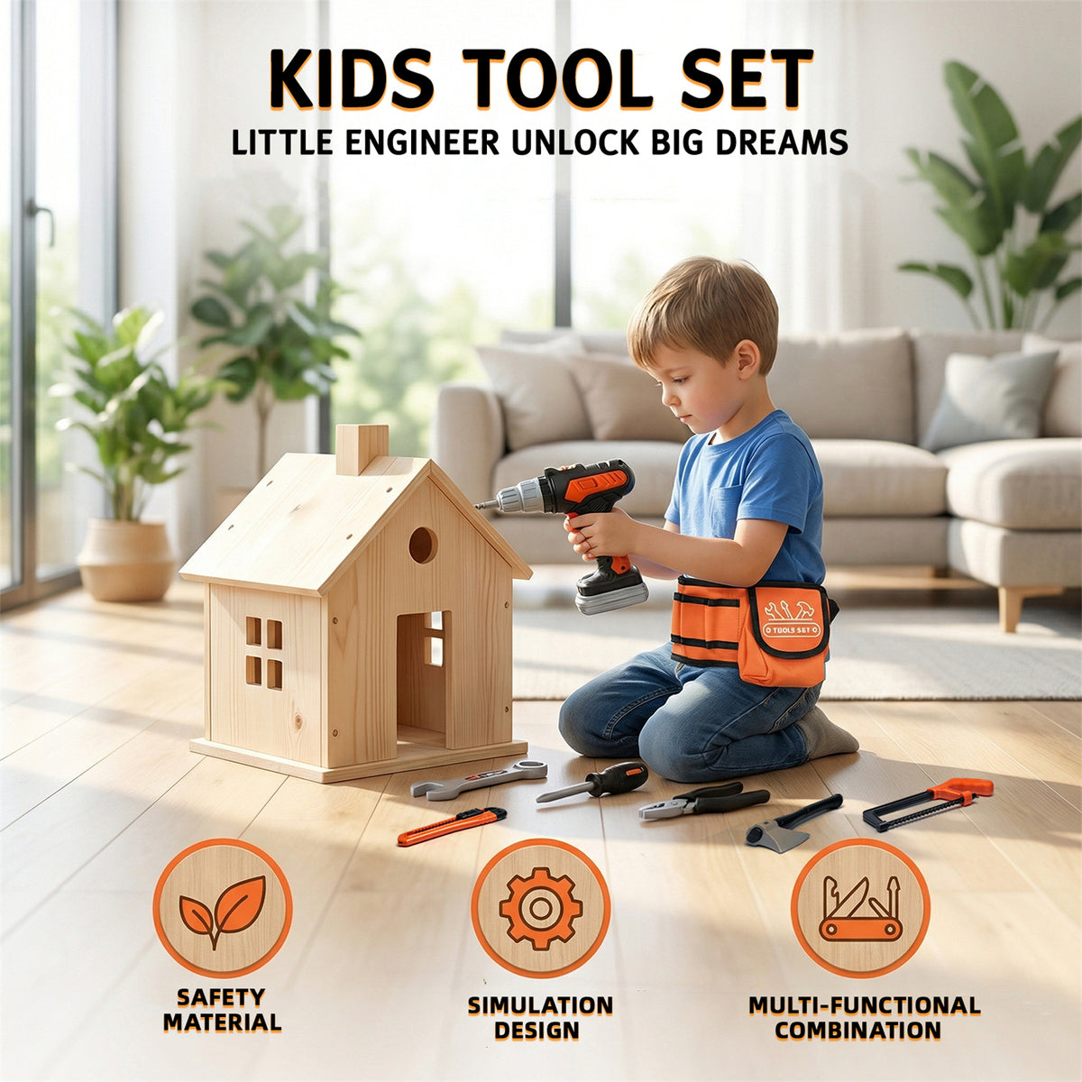 WLBES Kids Tool Set, Toddler Tool Kit with Toy Drill, Kids Tool Belt, Pretend Play Power Construction Tools Toys for 3-8 Year Old Boys Girls