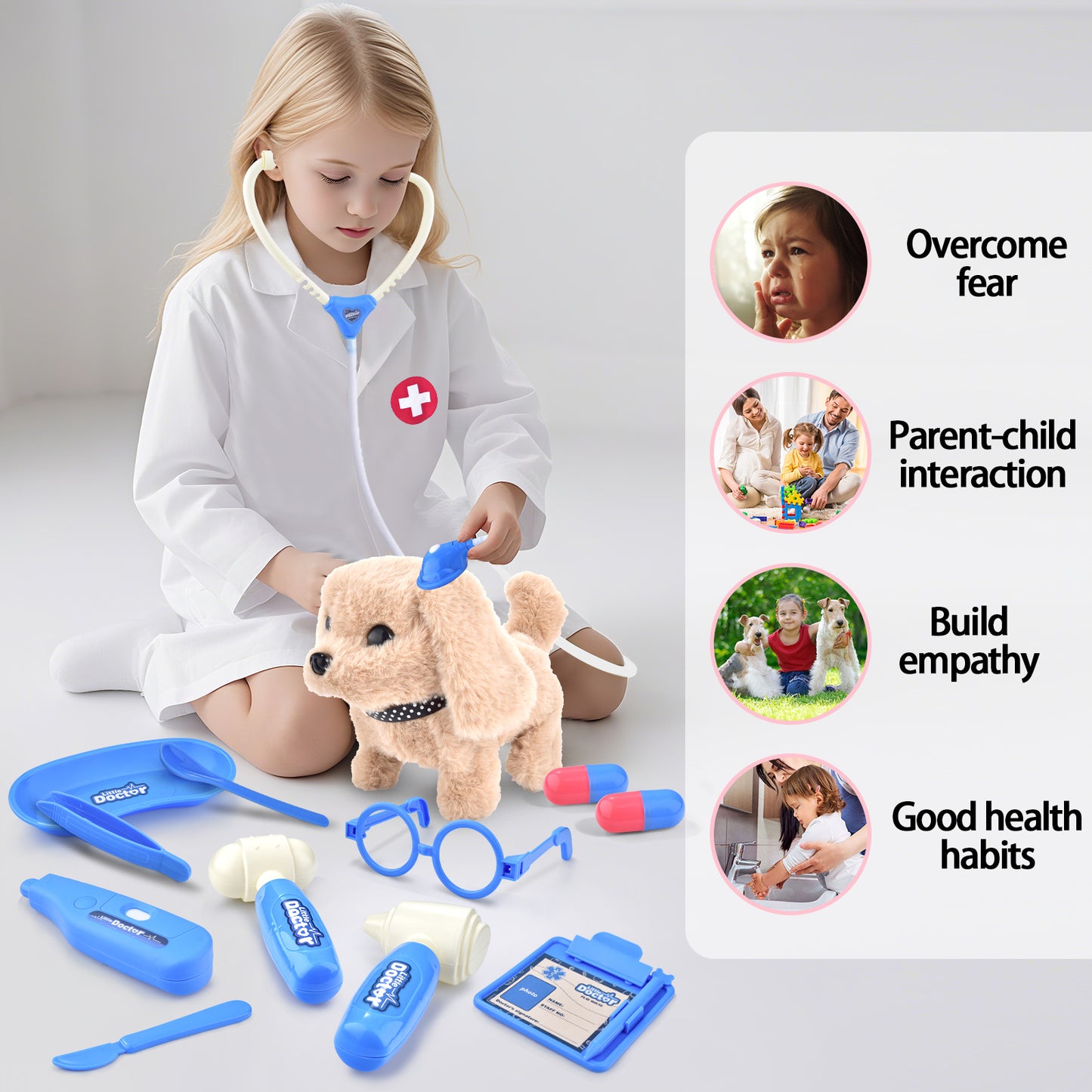 WLBES Doctor Toys, Kids Vet Doctor Play Set with Electronic Walking Barking Puppy, Toddler Pretend Role Play Doctor Kit for Kids 3+, Preschool Toys, Ideal Birthday Party Gift for 3 4 5 Year Old Girls