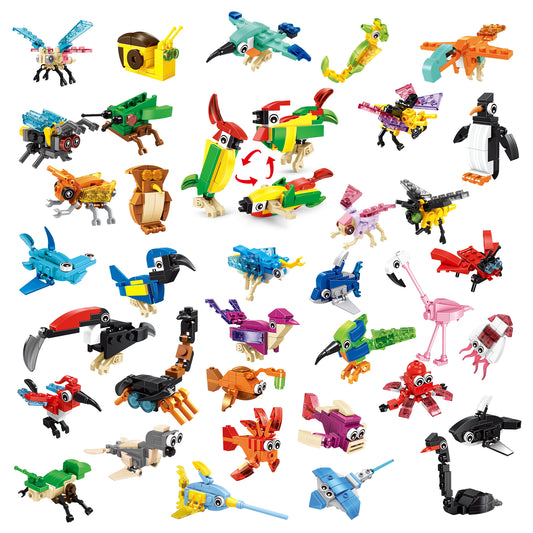SONGLINLXS Party Blocks 36PCS Mini Animal Plastic Building Blocks, 108 Build Options, Kids Party Favors, Goodie Bag Stuffers, Classroom Birthday Toys for Ages 3-8