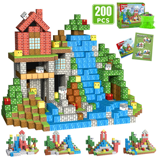 WLBES 200PCS Magnetic Blocks, Forest Cube Stacking Magnet Toys, STEM Educational Building Toy for Kids 3+, Ideal Birthday & Holiday Gift for Boys & Girls