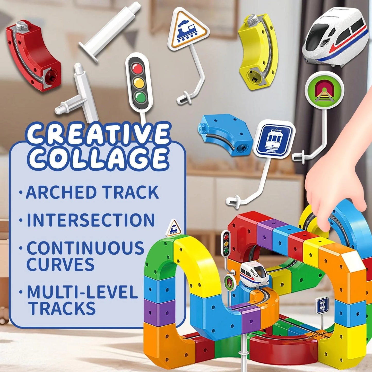 WLBES Electric Train Set for Kids, 3D Racing Track Sets with Electric Train, Traffic Signs, STEM Train Toys Birthday Gifts for Boys and Girls Age 3+ Years Old