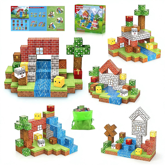 WLBES Magnetic Blocks Cube Game - 100PCS Kids Forest Magnetic Building Blocks STEM Montessori Stacking Toy, Gift for Boys and Girls Ages 3+