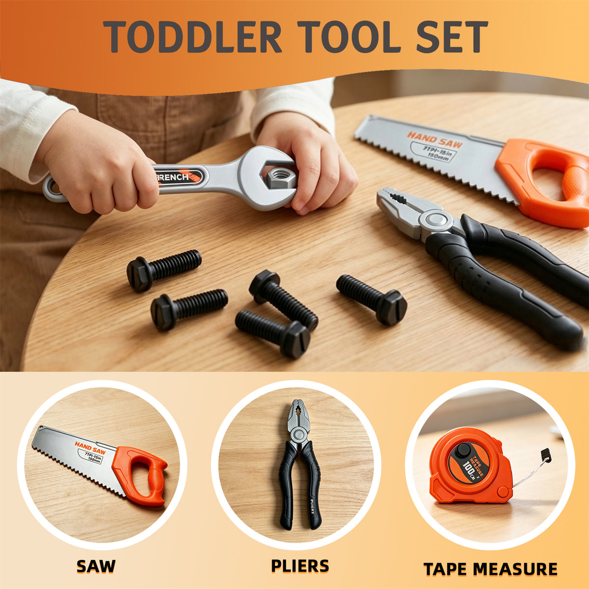WLBES Kids Tool Set, Toddler Tool Kit with Toy Drill, Kids Tool Belt, Pretend Play Power Construction Tools Toys for 3-8 Year Old Boys Girls