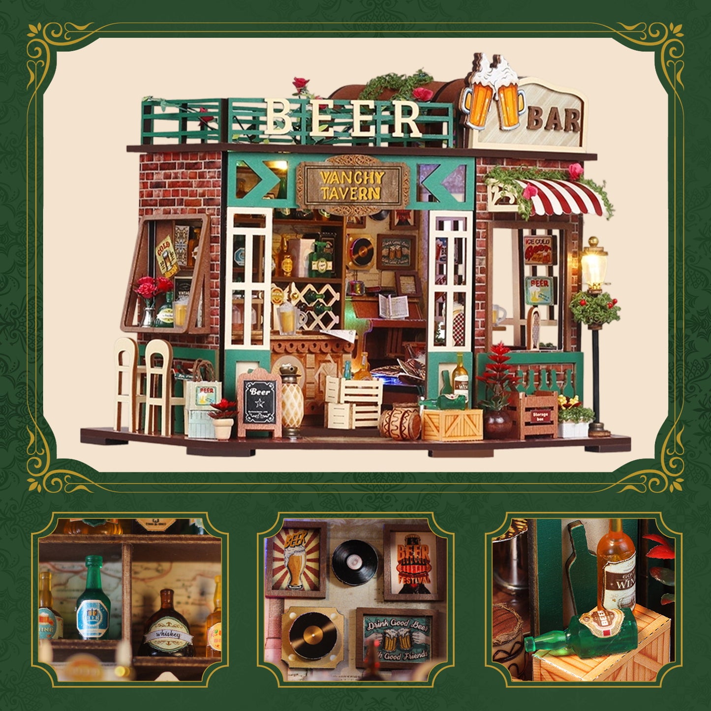 WLBES 3D Wooden Puzzle Book Nook Kit for Adults, DIY Miniature Tavern House Model Kit, Cute Book Nooks for Bookshelf, Home Decor & Craft Hobby