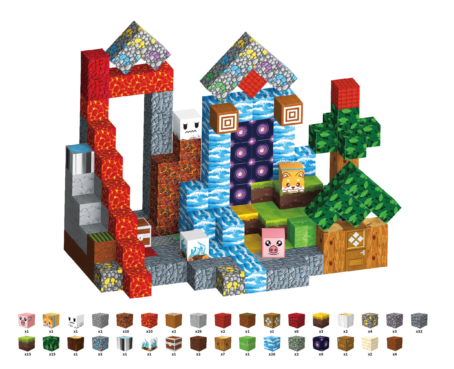 WLBES 200PCS Magnetic Blocks Set, Lava Forest Design, STEM Educational Building Toys, Creative Construction Play, Portable Travel Toys for Kids Age 3+