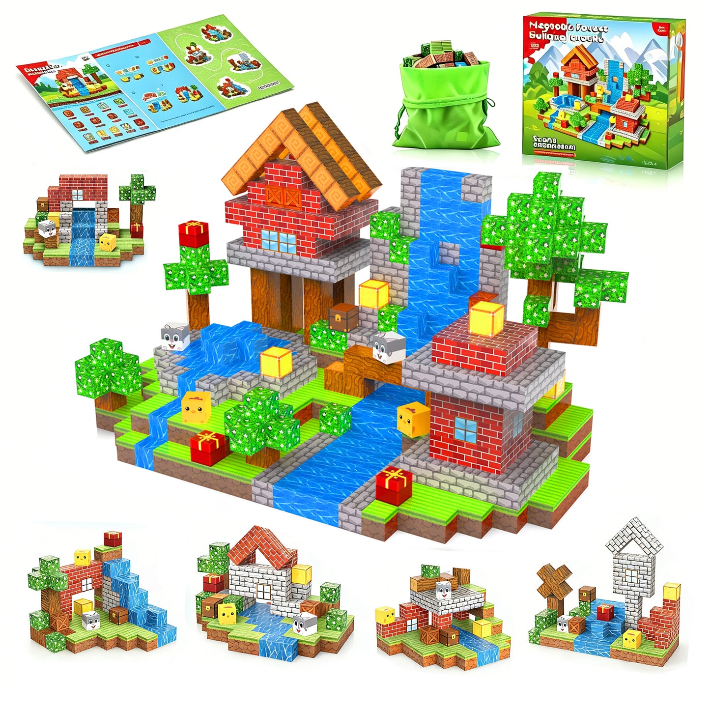 Casrra 100PCS Forest Magnetic Cubes STEM Building Blocks, Educational Toy for Preschool, Travel, Kids Creative Gift for Boys Girls 3+