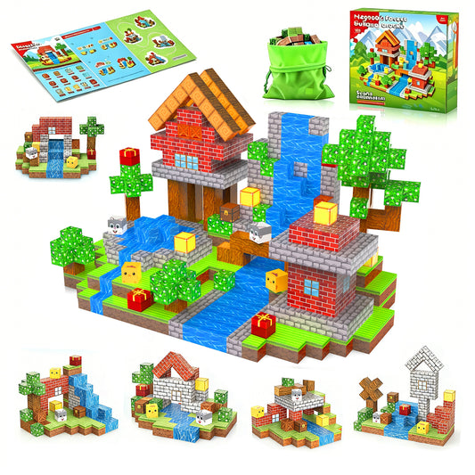 Casrra 100PCS Forest Magnetic Cubes STEM Building Blocks, Educational Toy for Preschool, Travel, Kids Creative Gift for Boys Girls 3+