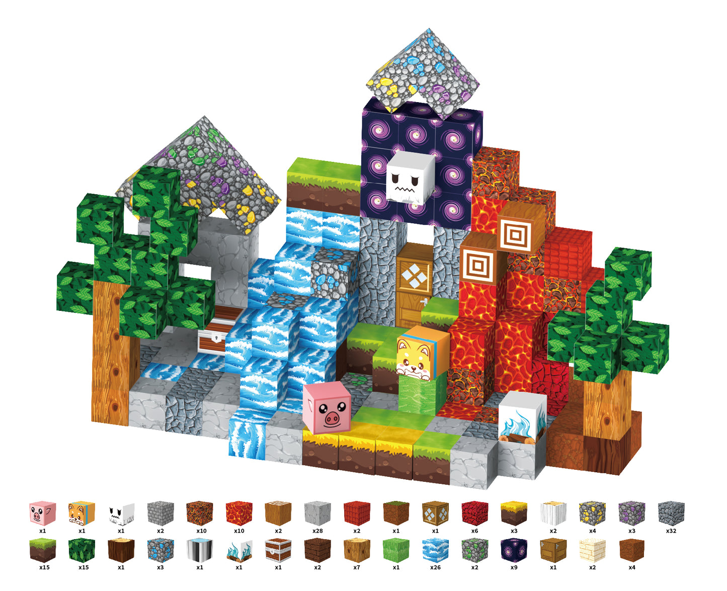 WLBES 200PCS Magnetic Blocks Set, Lava Forest Design, STEM Educational Building Toys, Creative Construction Play, Portable Travel Toys for Kids Age 3+