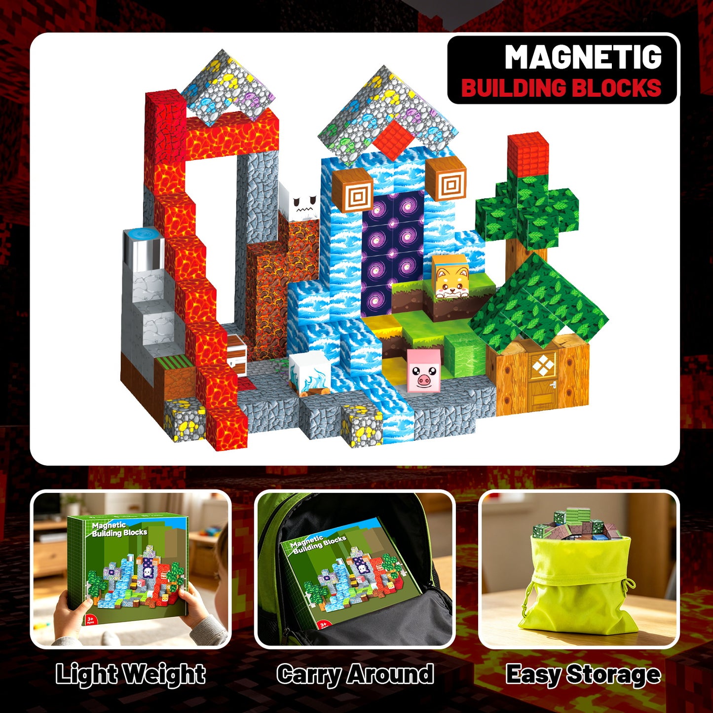 WLBES 200PCS Magnetic Blocks Cubes, Magnet Building Stacking Blocks, STEM Educational Magnet Toys for Boys Girls Age 3+, Ideal Birthday Holiday Gift for Kids
