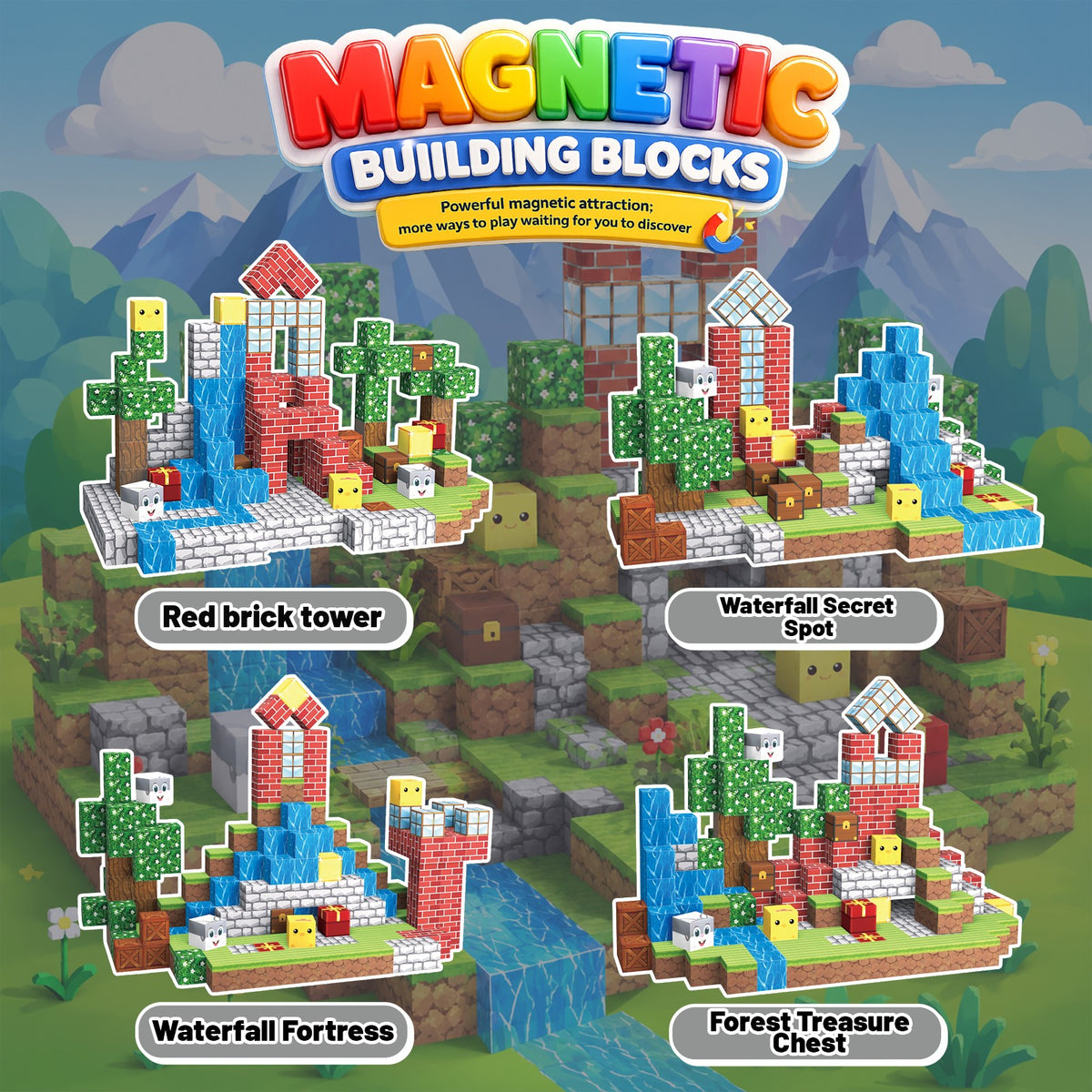 WLBES 200PCS Magnetic Blocks, Forest Cube Stacking Magnet Toys, STEM Educational Building Toy for Kids 3+, Ideal Birthday & Holiday Gift for Boys & Girls