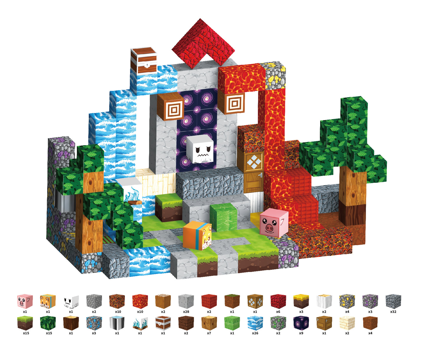 WLBES 200PCS Magnetic Blocks Set, Lava Forest Design, STEM Educational Building Toys, Creative Construction Play, Portable Travel Toys for Kids Age 3+