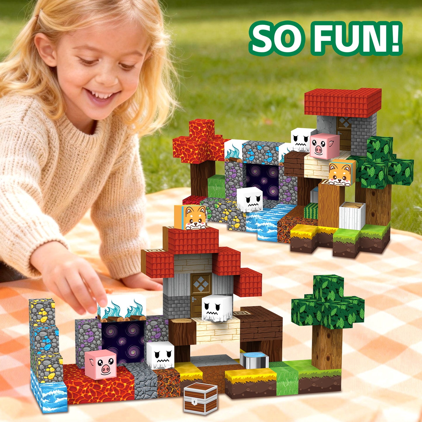 WLBES 100PCS Magnetic Blocks Building Set, Volcano & Lava STEM Toy for Kids Ages 3+