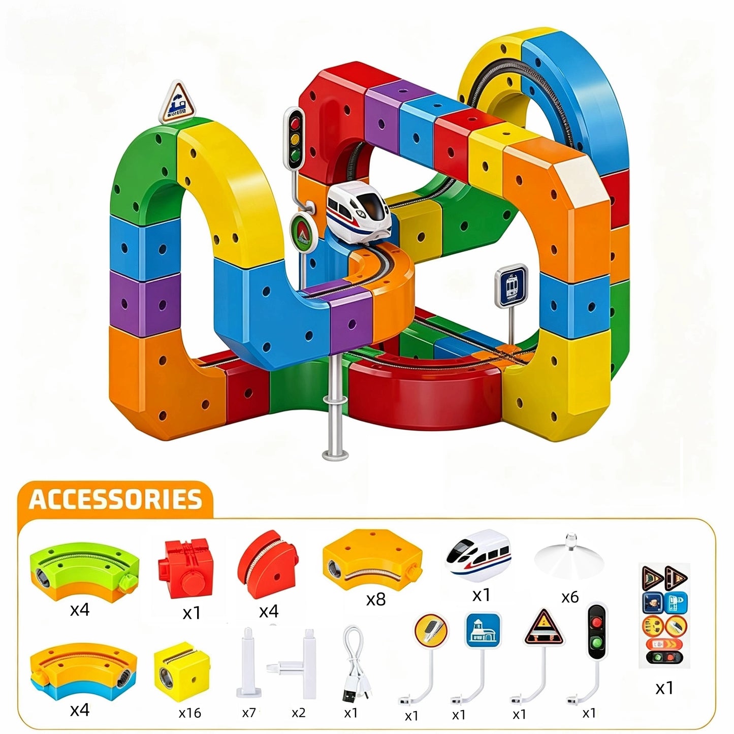WLBES Electric Train Set for Kids, 3D Racing Track Sets with Electric Train, Traffic Signs, STEM Train Toys Birthday Gifts for Boys and Girls Age 3+ Years Old