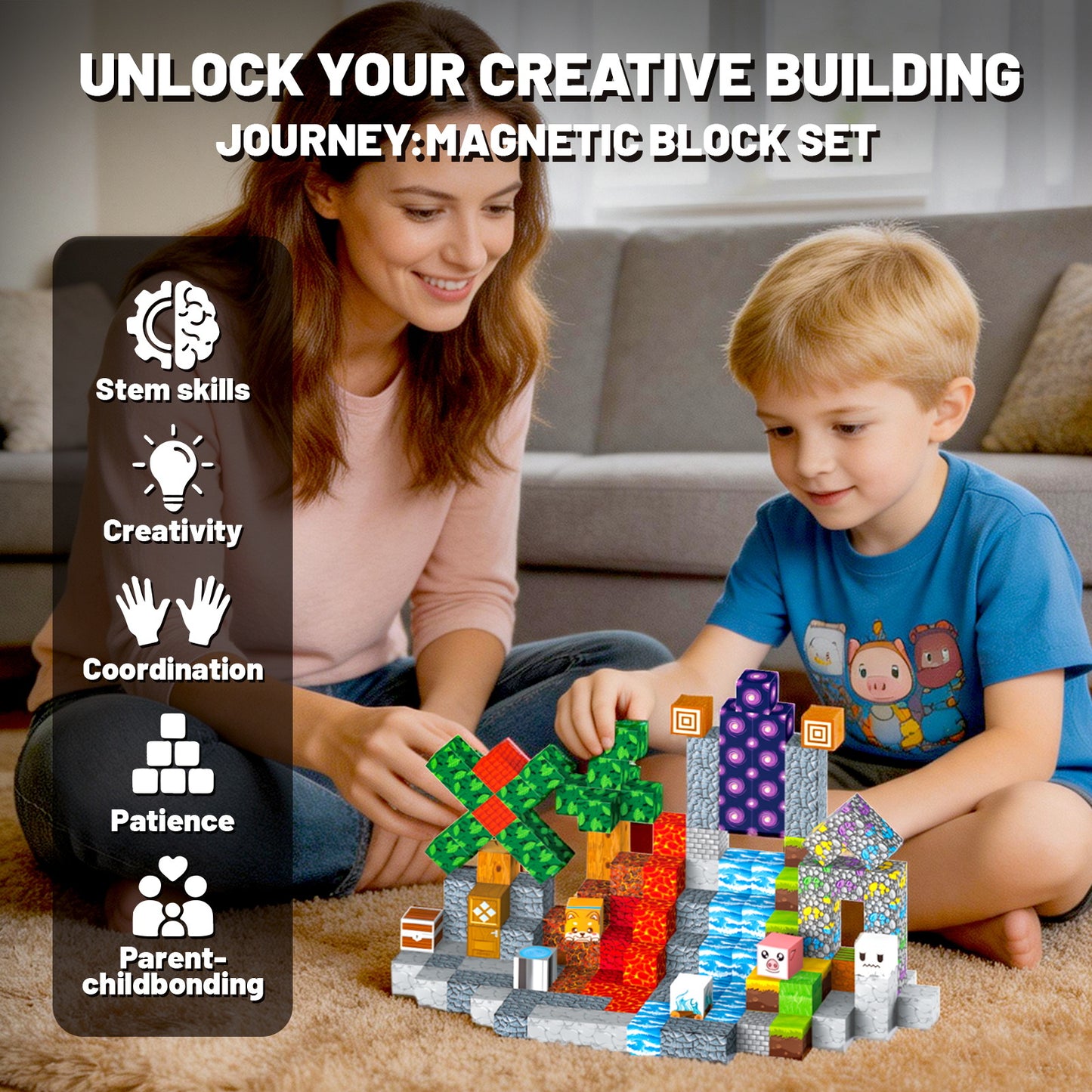 WLBES 200PCS Magnetic Blocks Cubes, Magnet Building Stacking Blocks, STEM Educational Magnet Toys for Boys Girls Age 3+, Ideal Birthday Holiday Gift for Kids