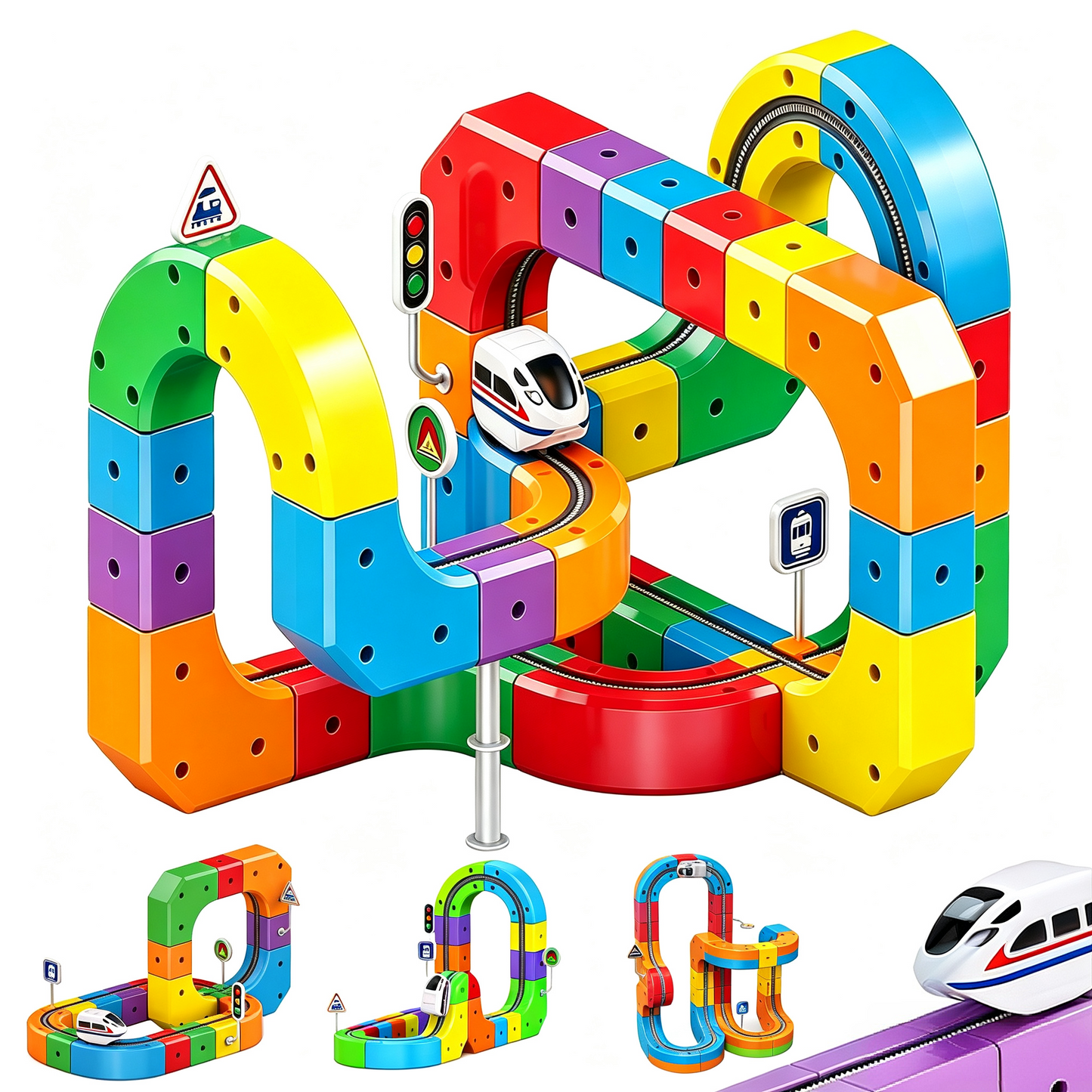 WLBES Electric Train Set for Kids, 3D Racing Track Sets with Electric Train, Traffic Signs, STEM Train Toys Birthday Gifts for Boys and Girls Age 3+ Years Old