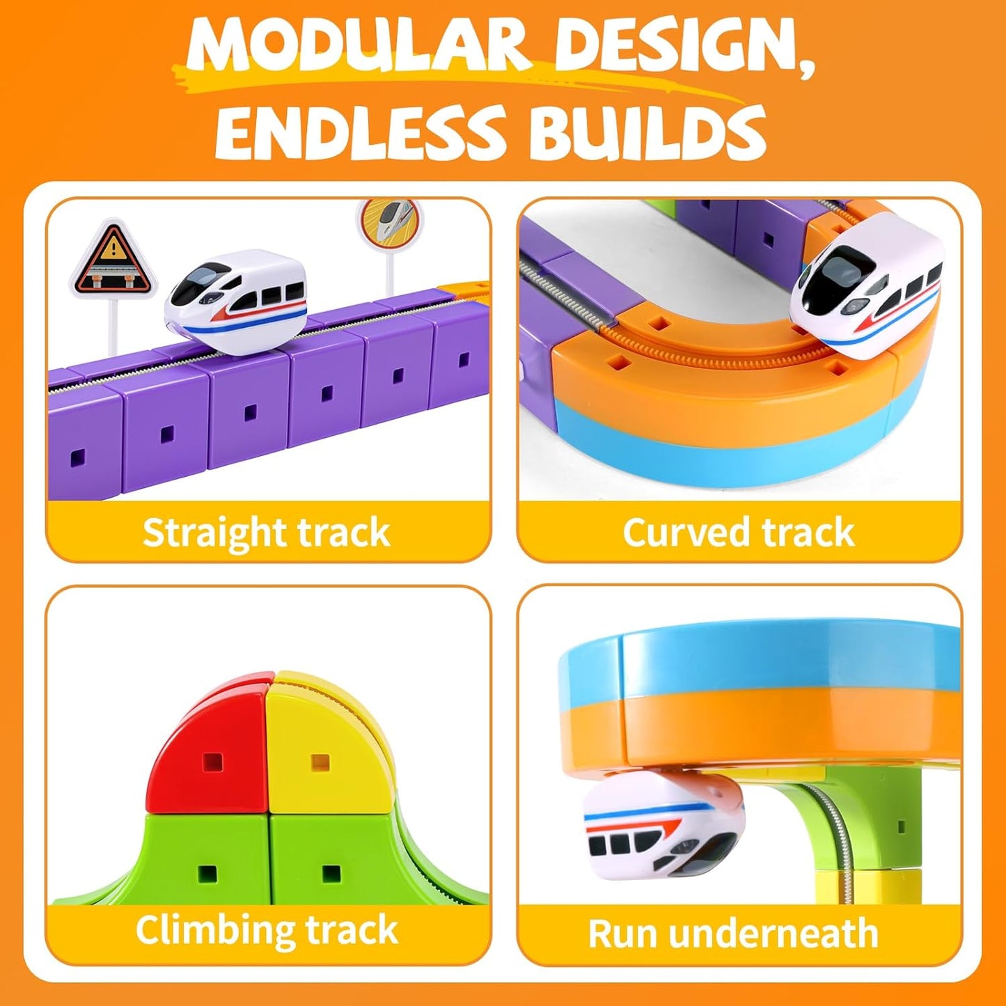 WLBES Electric Train Set for Kids, 3D Racing Track Sets with Electric Train, Traffic Signs, STEM Train Toys Birthday Gifts for Boys and Girls Age 3+ Years Old