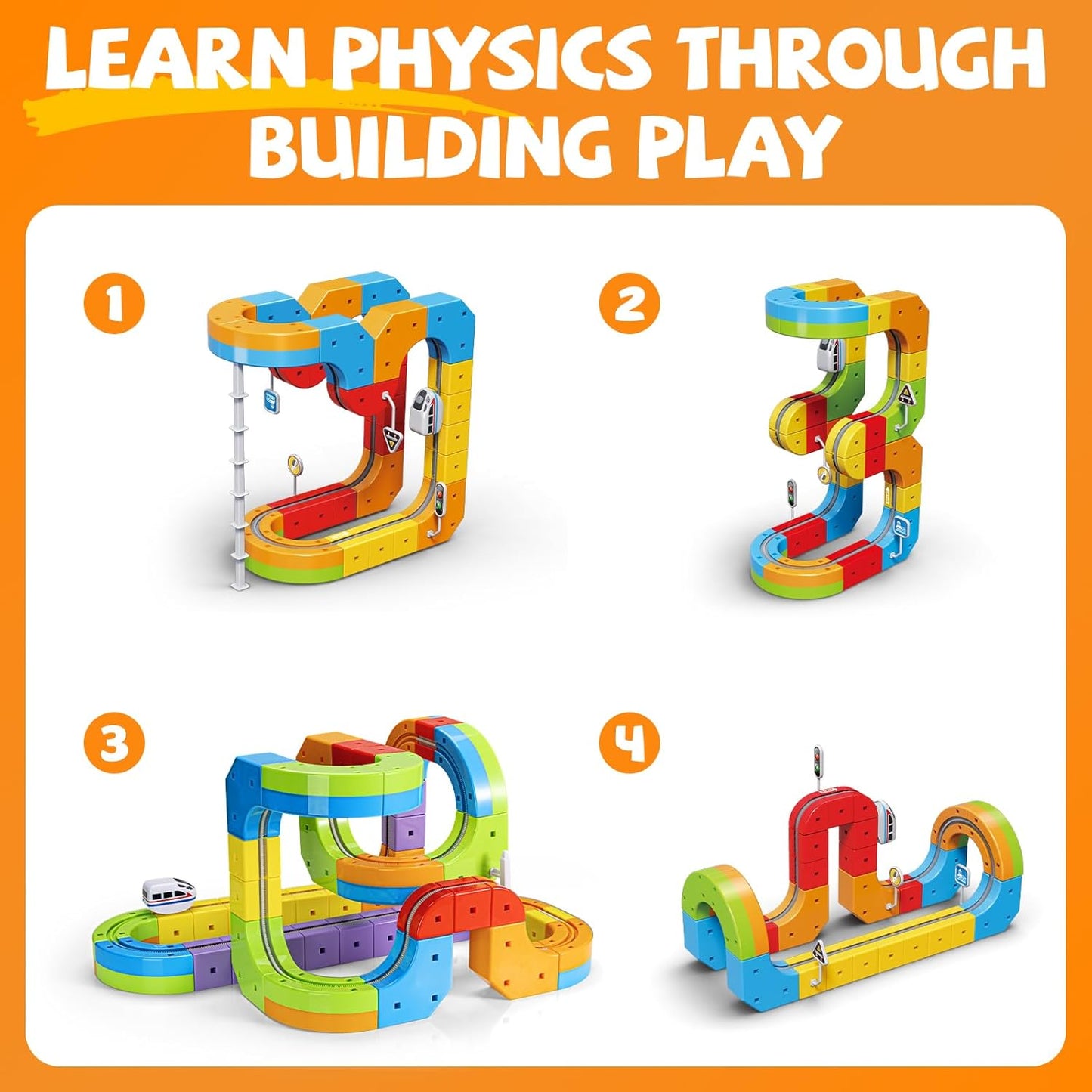 Rail Electric Train Set 3D Magic Flexible Race Track for Kids 3+ Years Old, 55 Pcs Race Car Track Block with Anti-Gravity, Educational STEM Toy for Boys Girls Birthday Party Gift