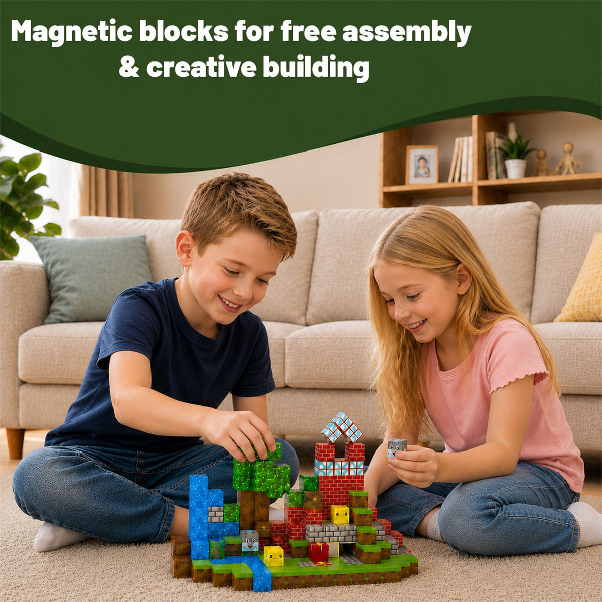 WLBES 200PCS Magnetic Blocks, Forest Cube Stacking Magnet Toys, STEM Educational Building Toy for Kids 3+, Ideal Birthday & Holiday Gift for Boys & Girls