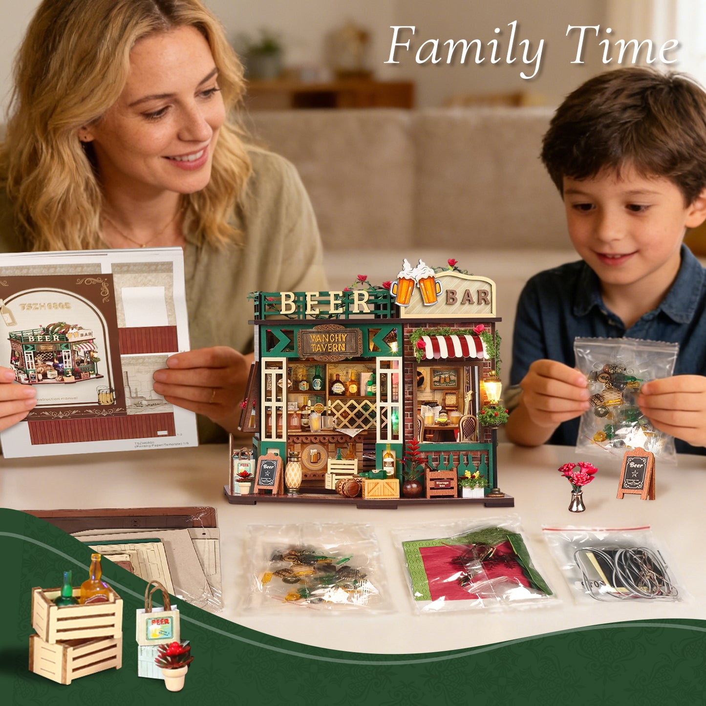 WLBES 3D Wooden Puzzle Book Nook Kit for Adults, DIY Miniature Tavern House Model Kit, Cute Book Nooks for Bookshelf, Home Decor & Craft Hobby