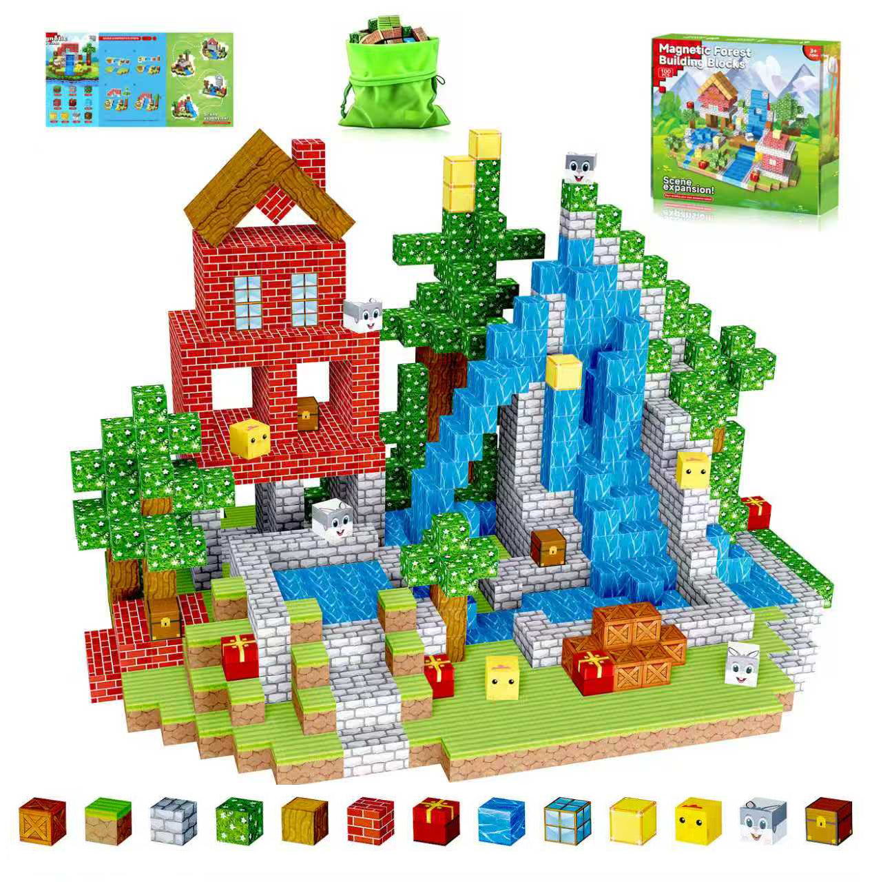 Casrra 100PCS Forest Magnetic Cubes STEM Building Blocks, Educational Toy for Preschool, Travel, Kids Creative Gift for Boys Girls 3+