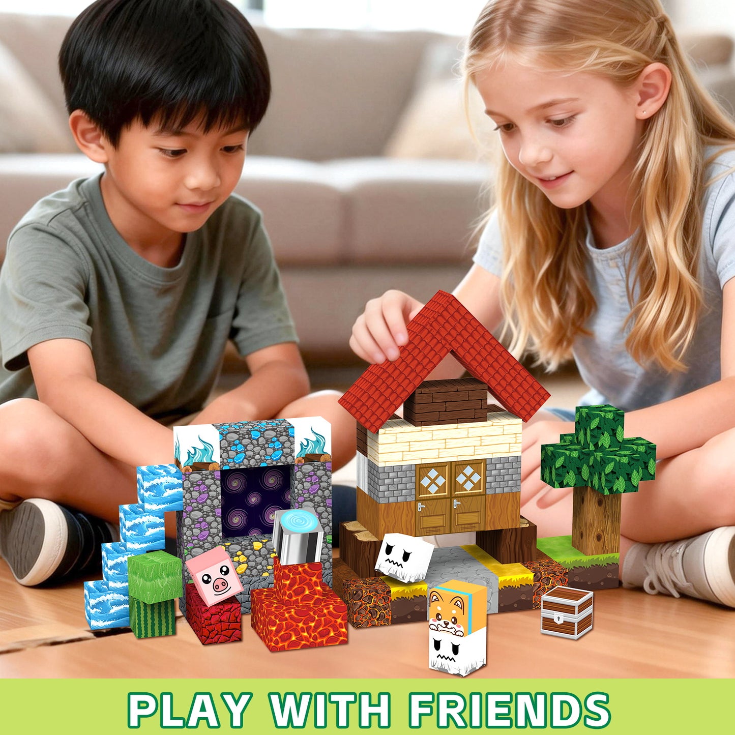 WLBES 100PCS Magnetic Blocks Set, Lava Forest Design, STEM Educational Building Toys, Creative Construction Play, Portable Travel Toys for Kids Age 3+