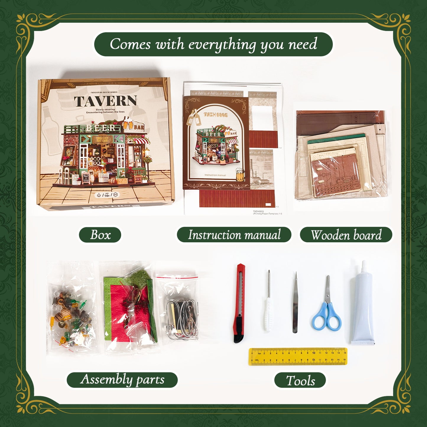 WLBES 3D Wooden Puzzle Book Nook Kit for Adults, DIY Miniature Tavern House Model Kit, Cute Book Nooks for Bookshelf, Home Decor & Craft Hobby