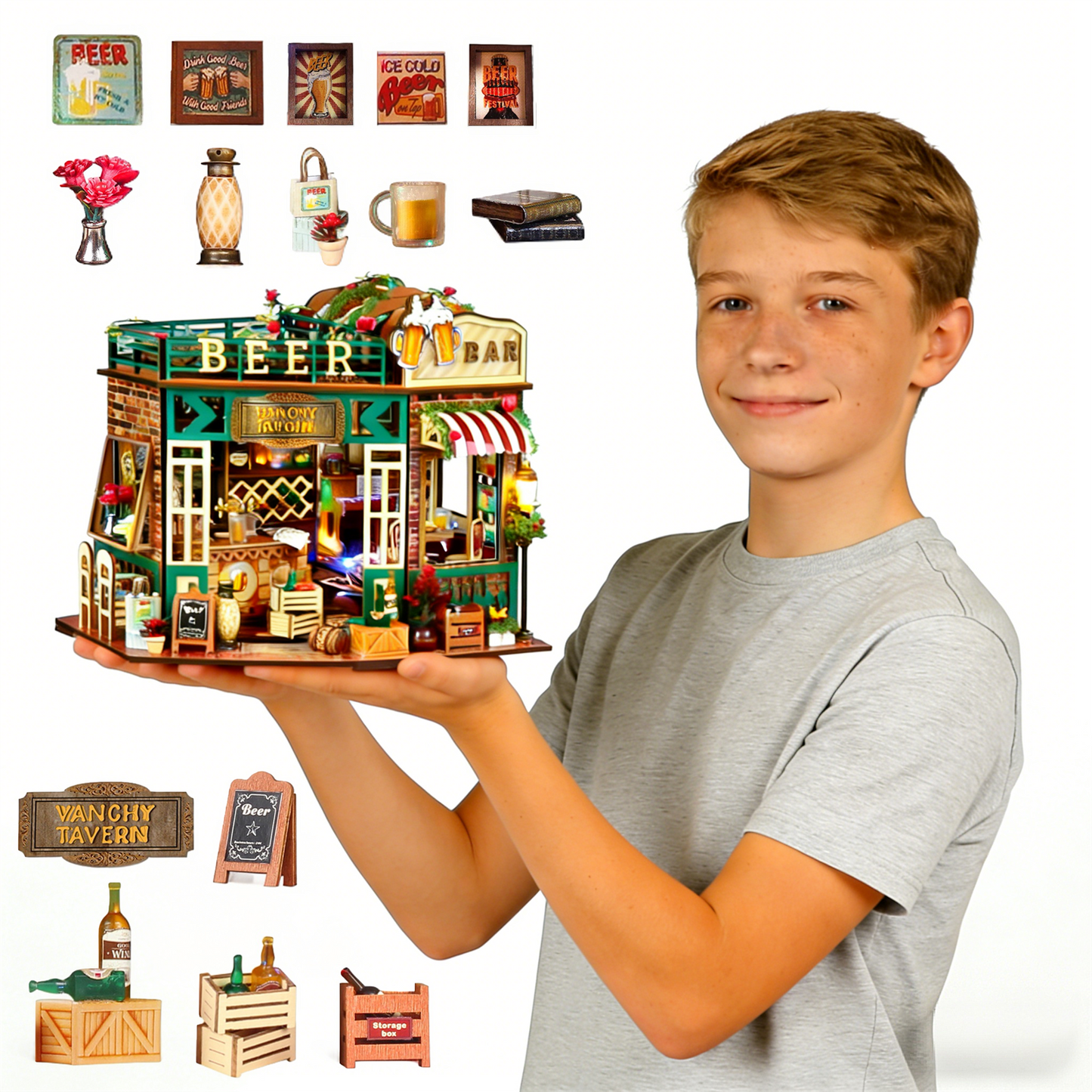 WLBES 3D Wooden Puzzle Book Nook Kit for Adults, DIY Miniature Tavern House Model Kit, Cute Book Nooks for Bookshelf, Home Decor & Craft Hobby