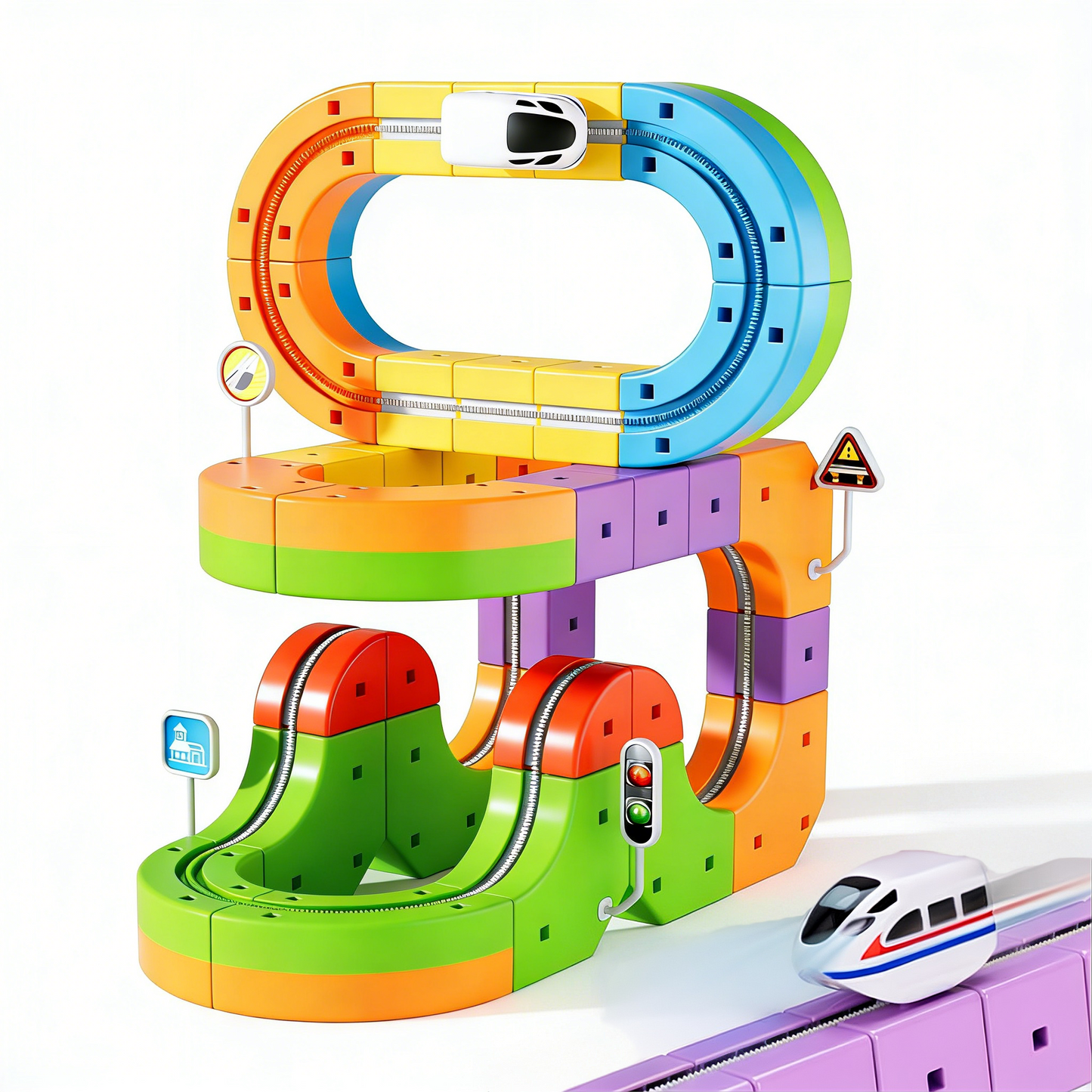 Rail Electric Train Set 3D Magic Flexible Race Track for Kids 3+ Years Old, 55 Pcs Race Car Track Block with Anti-Gravity, Educational STEM Toy for Boys Girls Birthday Party Gift